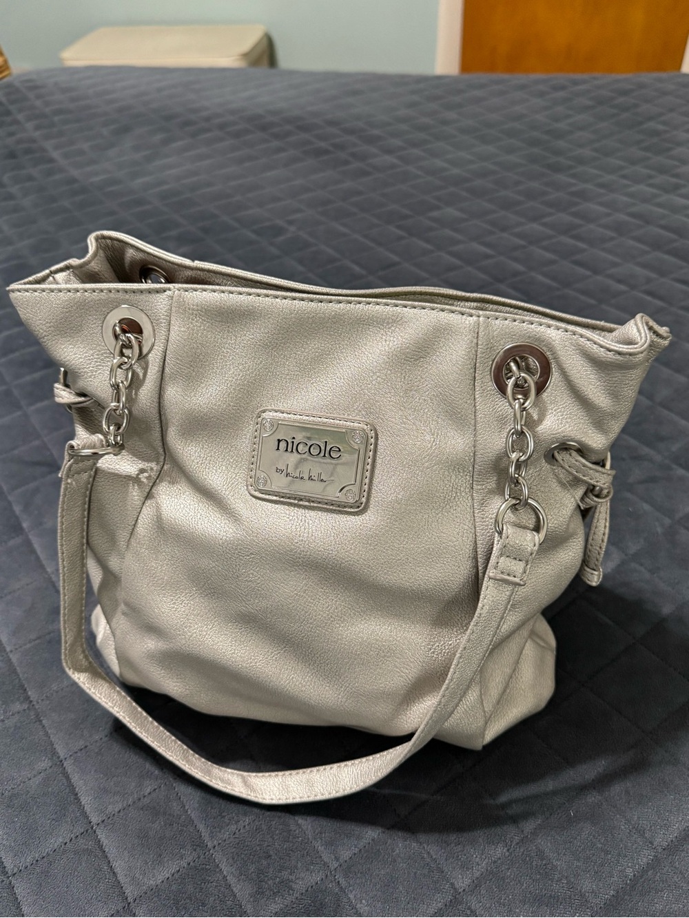 Nicole by Nicole Miller Metallic Silver Chain Shoulder Tote